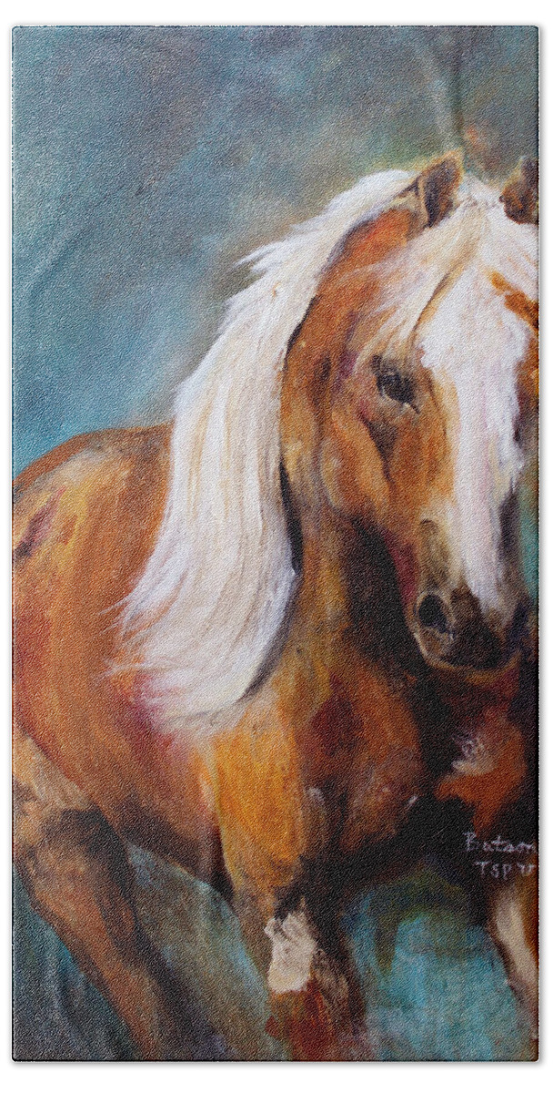 Palomino Hand Towel featuring the painting The Palomino by Barbie Batson