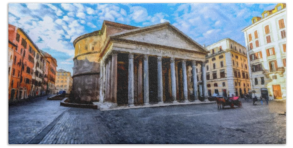 The Pantheon Hand Towel featuring the painting The Pantheon Rome by David Dehner