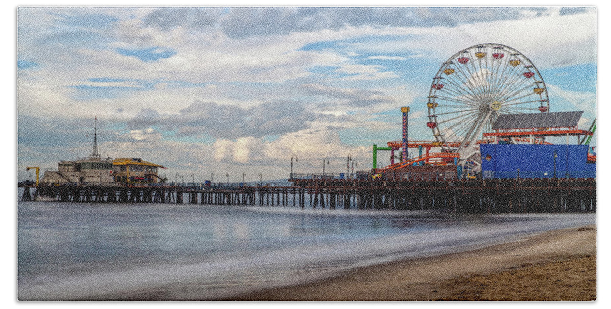 Santa Monica Pier Hand Towel featuring the photograph The Pier On A Cloudy Day by Gene Parks