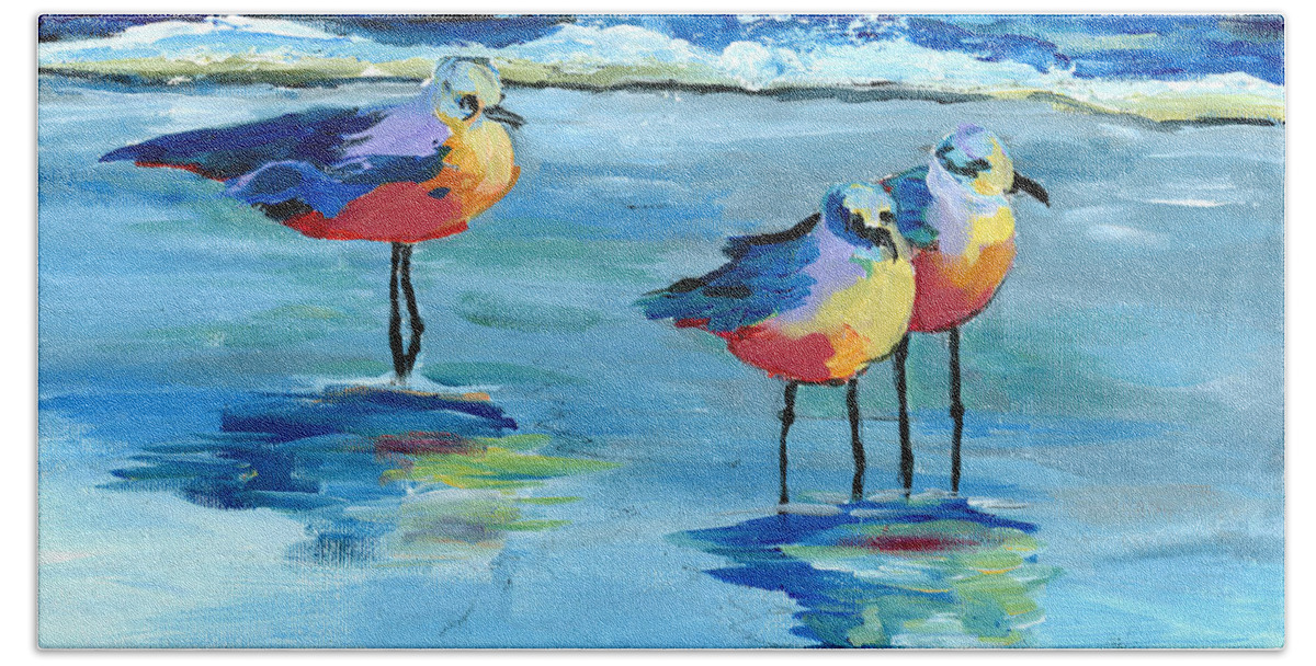 Beach Hand Towel featuring the painting The Pipers by Debbie Brown