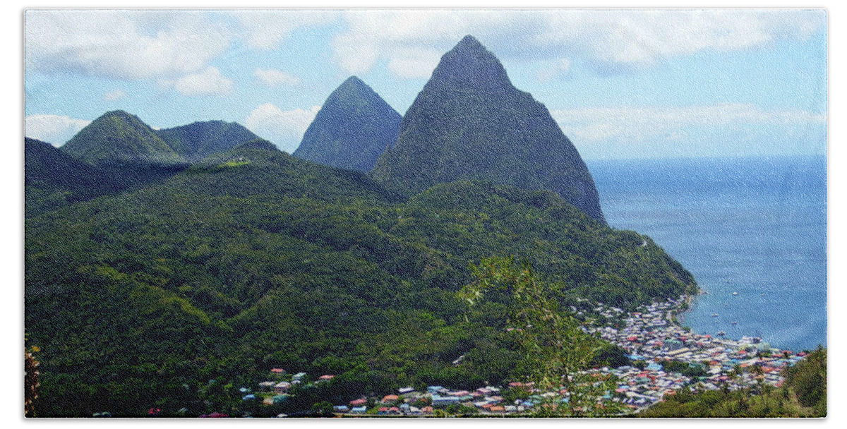 Pitons Bath Towel featuring the photograph The Pitons, St. Lucia by Kurt Van Wagner