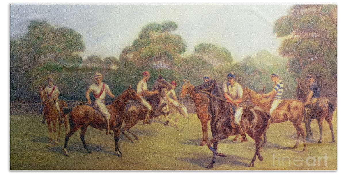 The Hand Towel featuring the painting The Polo Match by C M Gonne