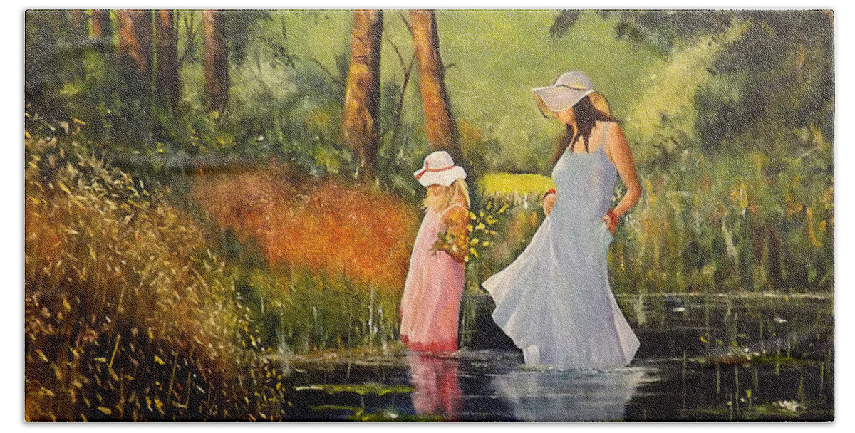 Romantic Bath Towel featuring the painting The Pond by Barry BLAKE