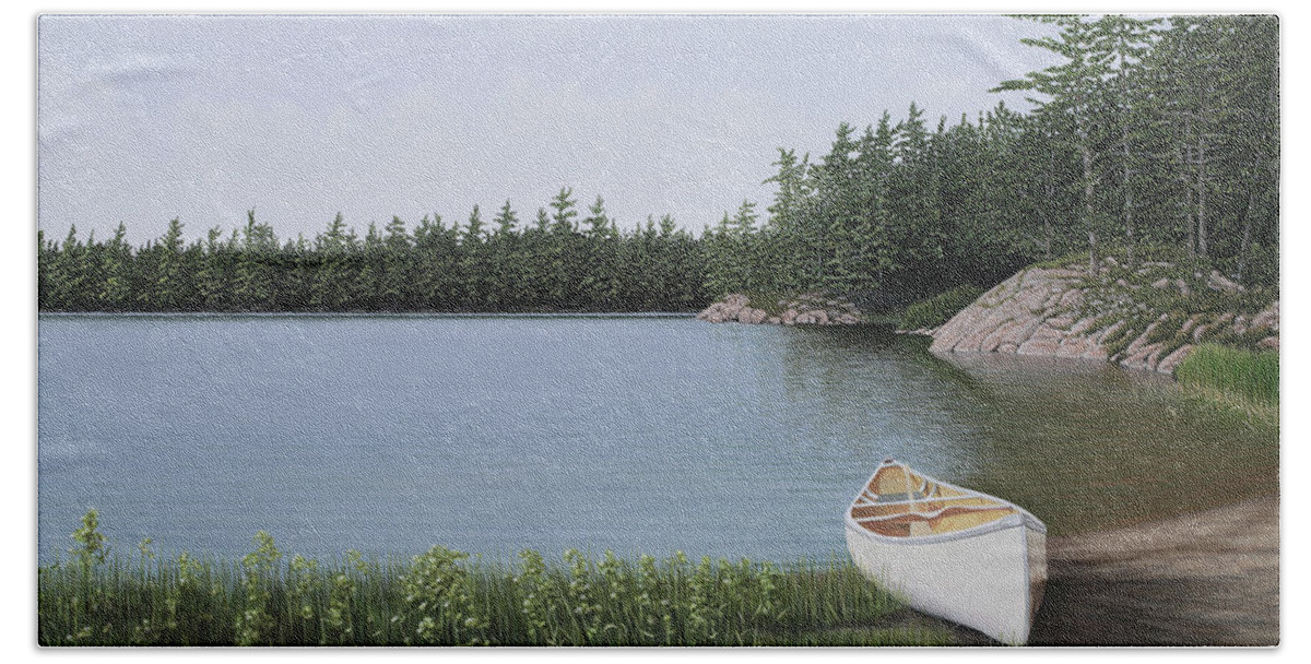 Canoe Hand Towel featuring the painting The Portage by Kenneth M Kirsch