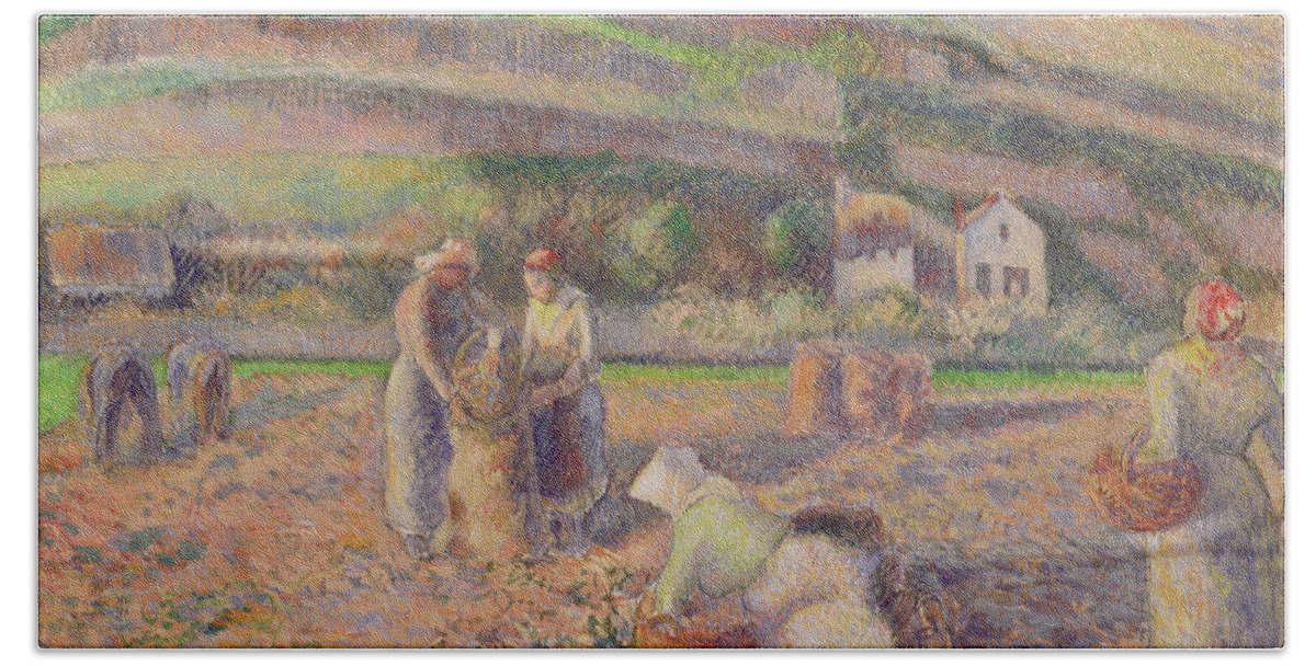 The Potato Harvest Hand Towel featuring the painting The Potato Harvest by Camille Pissarro