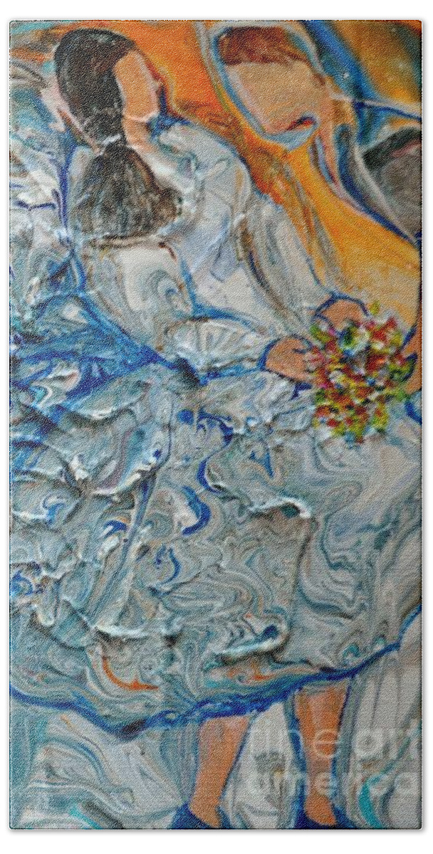 Acrylic Pour Hand Towel featuring the painting The Proposal by Deborah Nell