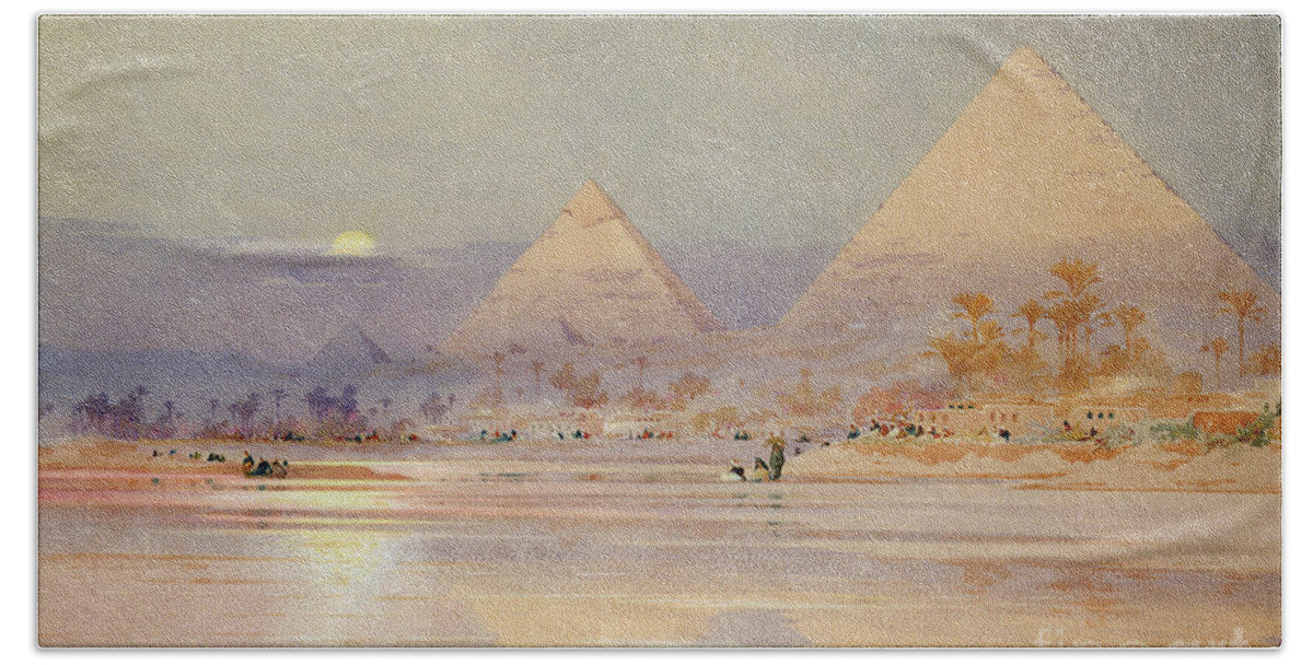#faatoppicks Hand Towel featuring the painting The Pyramids at dusk by Augustus Osborne Lamplough