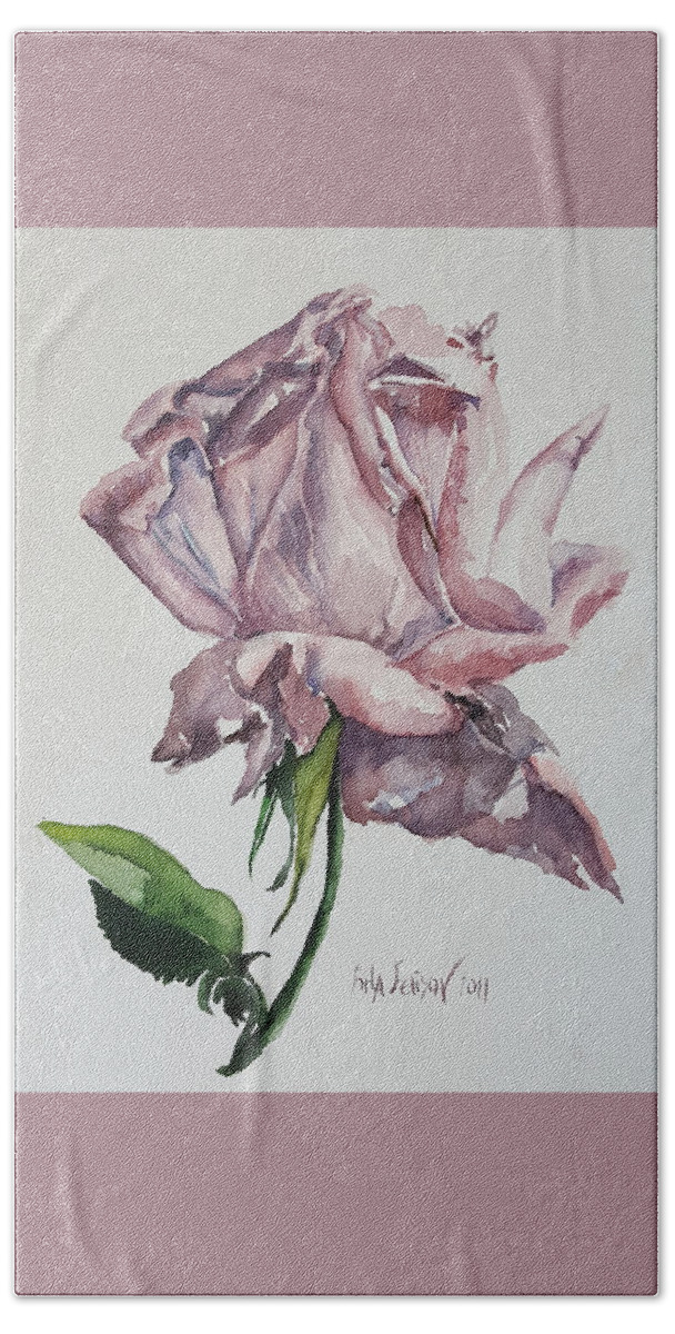 Leaves Hand Towel featuring the painting Queen Rose by Rita Fetisov