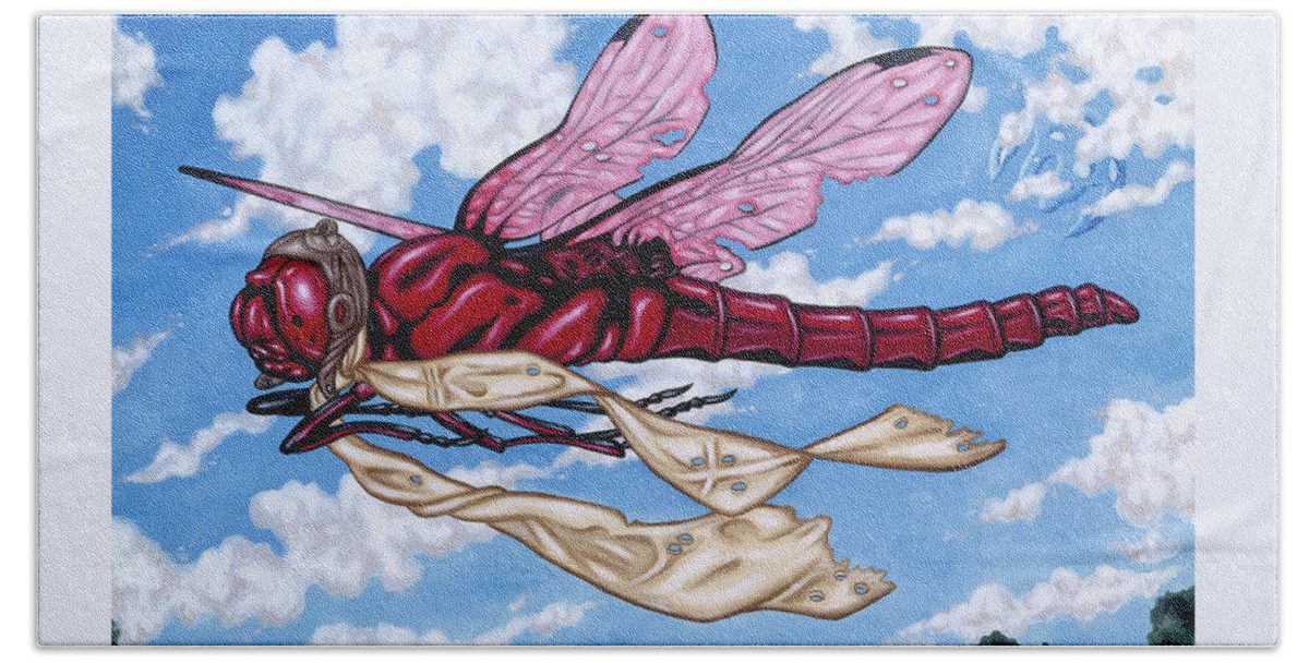 Dragonfly Hand Towel featuring the painting The Red Baron by Paxton Mobley
