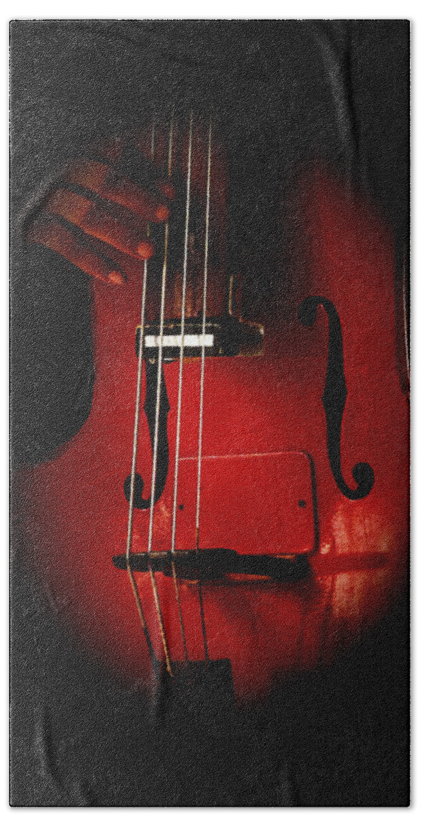Connie Handscomb Bath Towel featuring the photograph The Red Cello by Connie Handscomb