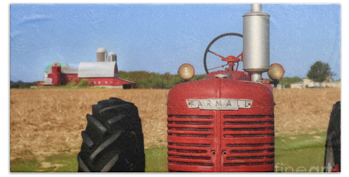 Red Bath Towel featuring the photograph The Red Farmall by Lori Deiter