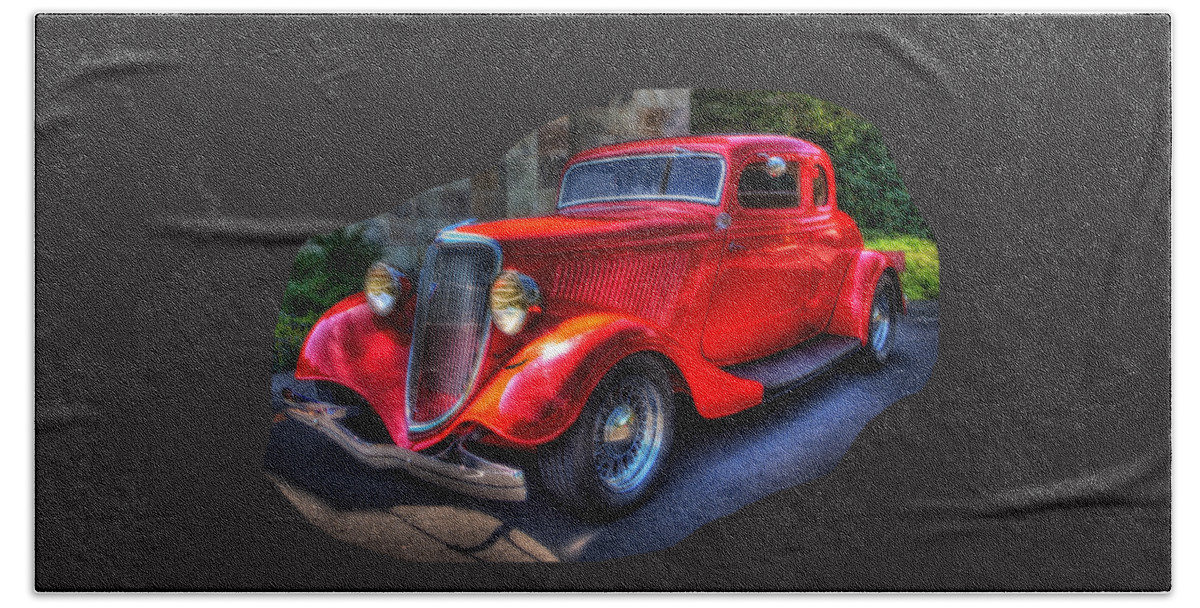 Automotive Art Bath Towel featuring the photograph 1934 Red Ford Coupe by Thom Zehrfeld