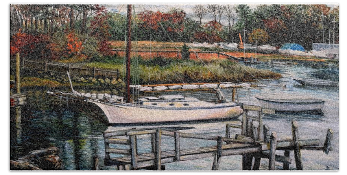 Cape Ann Bath Towel featuring the painting The Resolute, Essex, MA by Eileen Patten Oliver