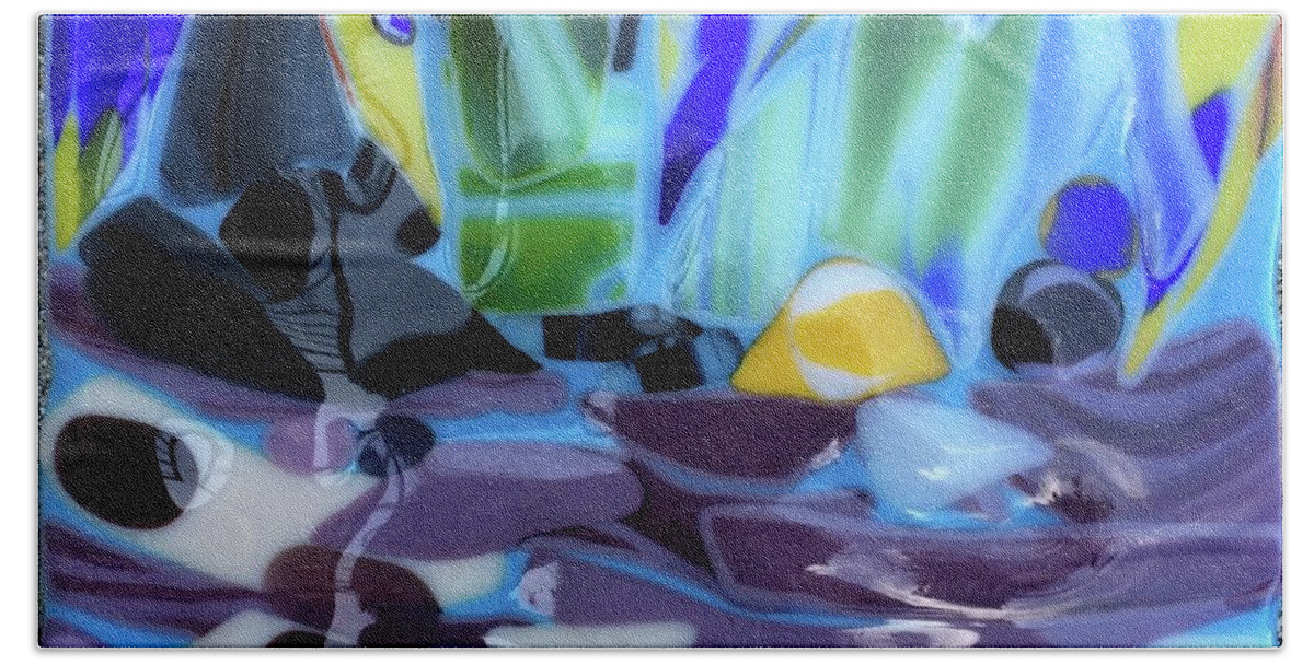 Glass Bath Towel featuring the glass art The River by Suzanne Udell Levinger