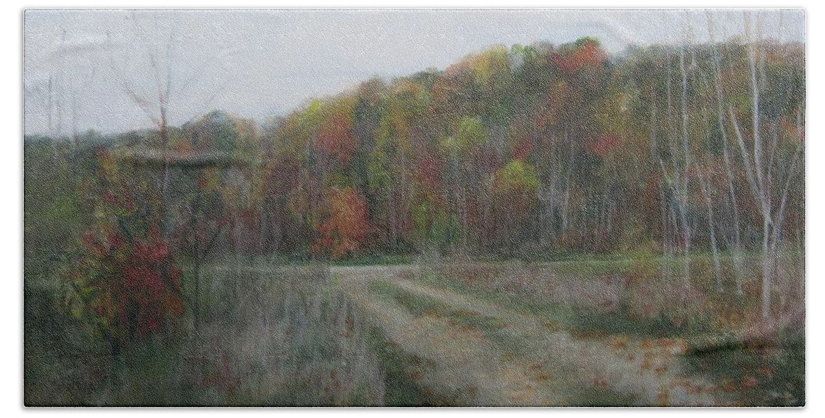 Autumn Bath Towel featuring the painting The Road to Autumn by Paula Pagliughi