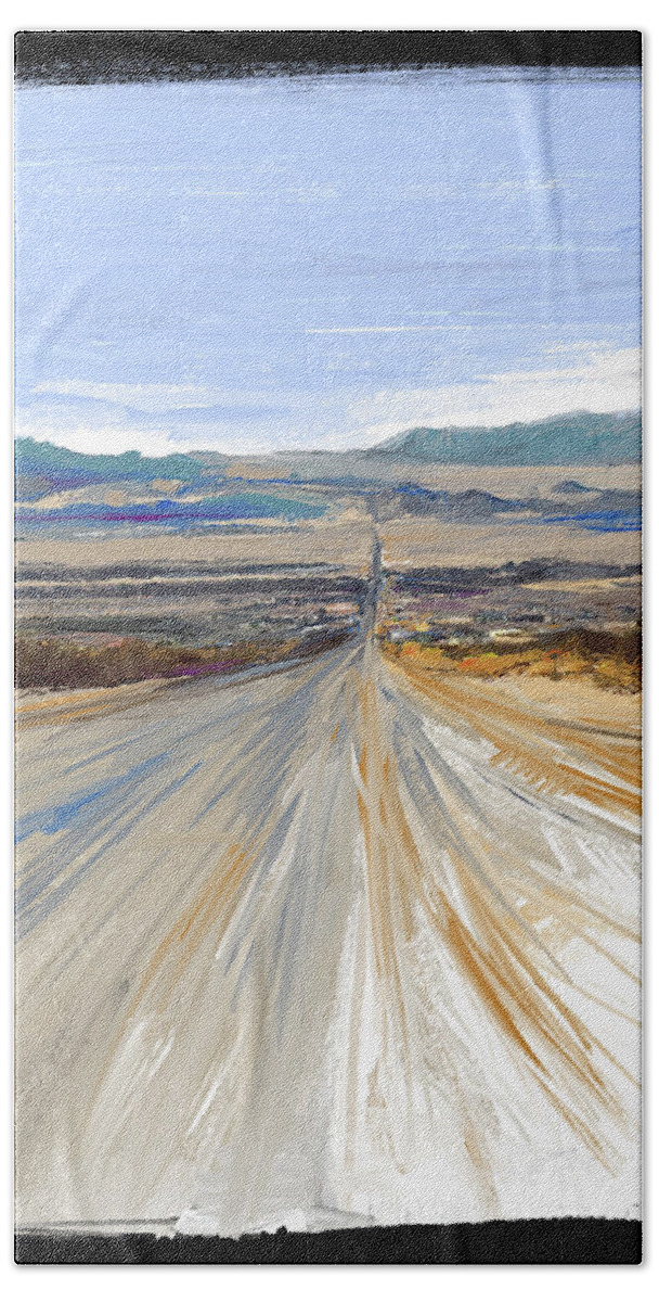 Landscape Bath Towel featuring the mixed media The Road Trip by Russell Pierce