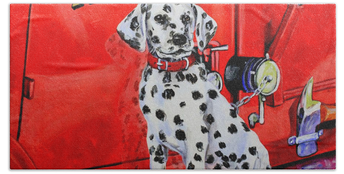 Dalmatian Bath Towel featuring the painting The Rookie by Karl Wagner
