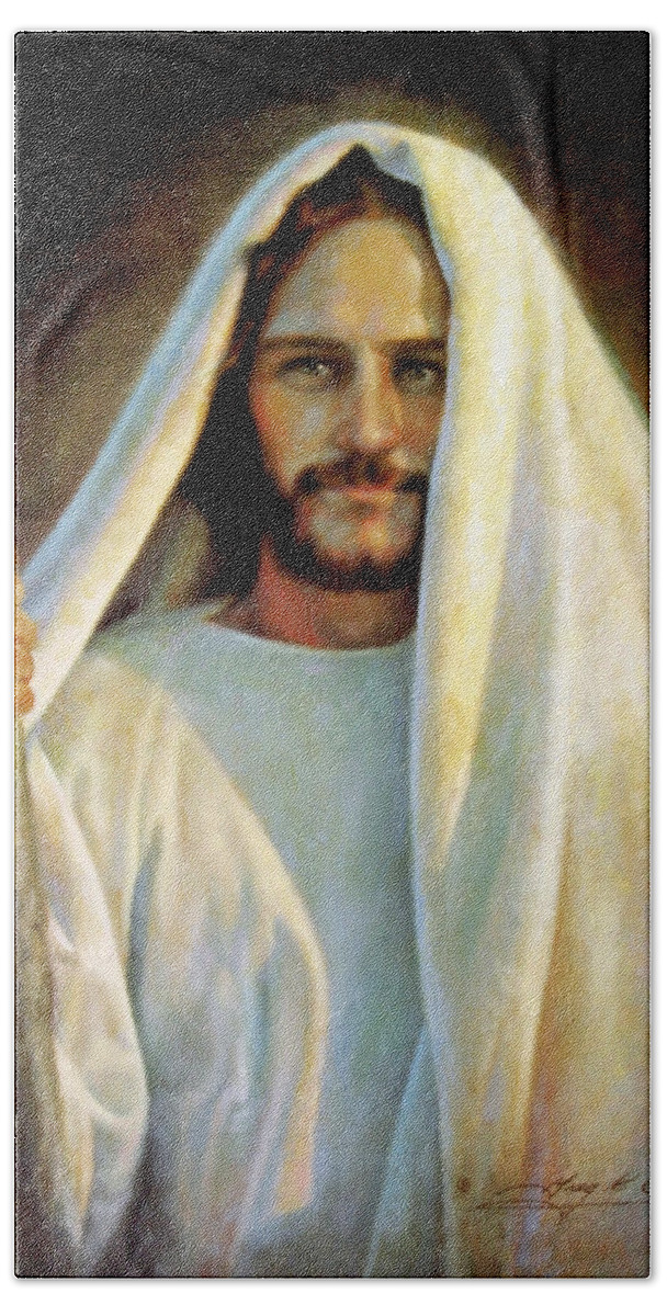 Jesus Bath Towel featuring the painting The Savior by Greg Olsen