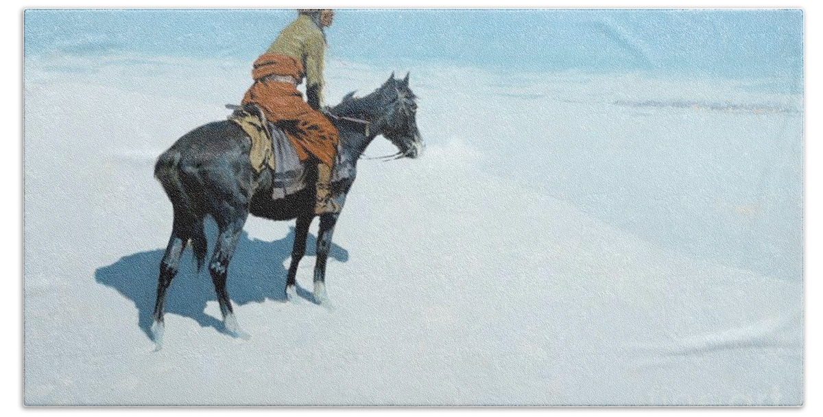 The Scout Hand Towel featuring the painting The Scout Friends or Foes by Frederic Remington