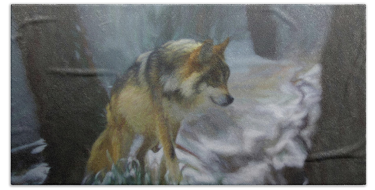Wolf Bath Towel featuring the digital art The Searching Wolf by Ernest Echols