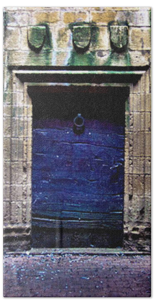 The Secret Behind The Medieval Blue Door Hand Towel featuring the photograph The Secret behind the Medieval Blue Door by Silva Wischeropp