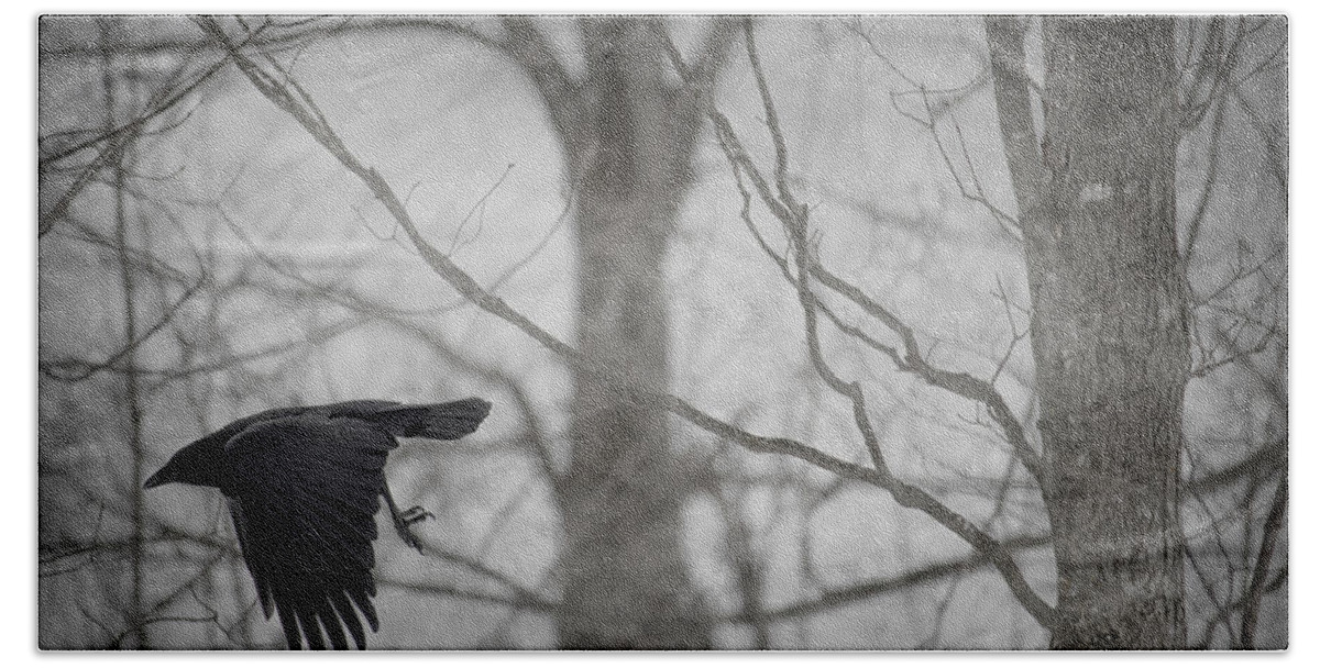 Crow Bath Towel featuring the photograph The Sentinel by Angie Rea