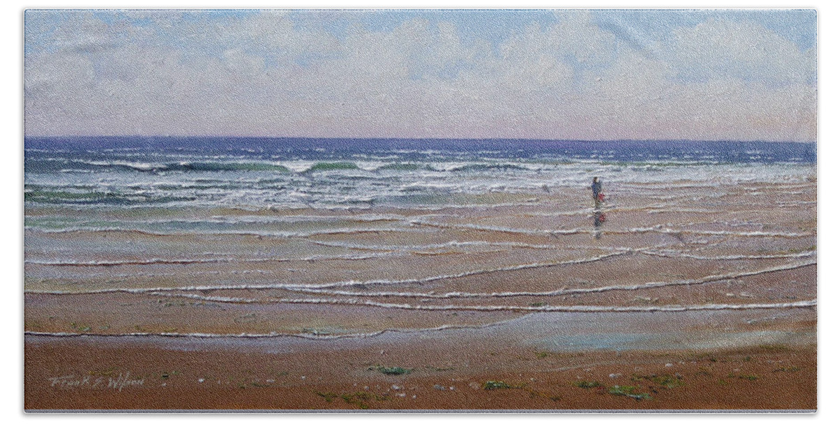 Seascape Bath Towel featuring the painting The Shell Collector by Frank Wilson