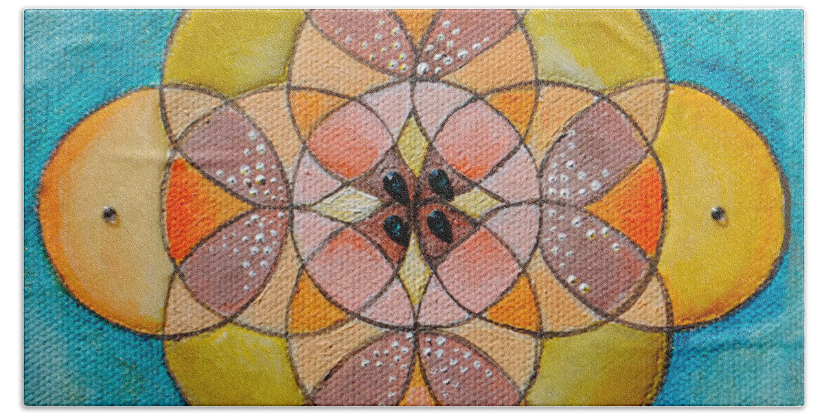 Sacred Geometry Bath Towel featuring the painting The Shell by Patricia Arroyo