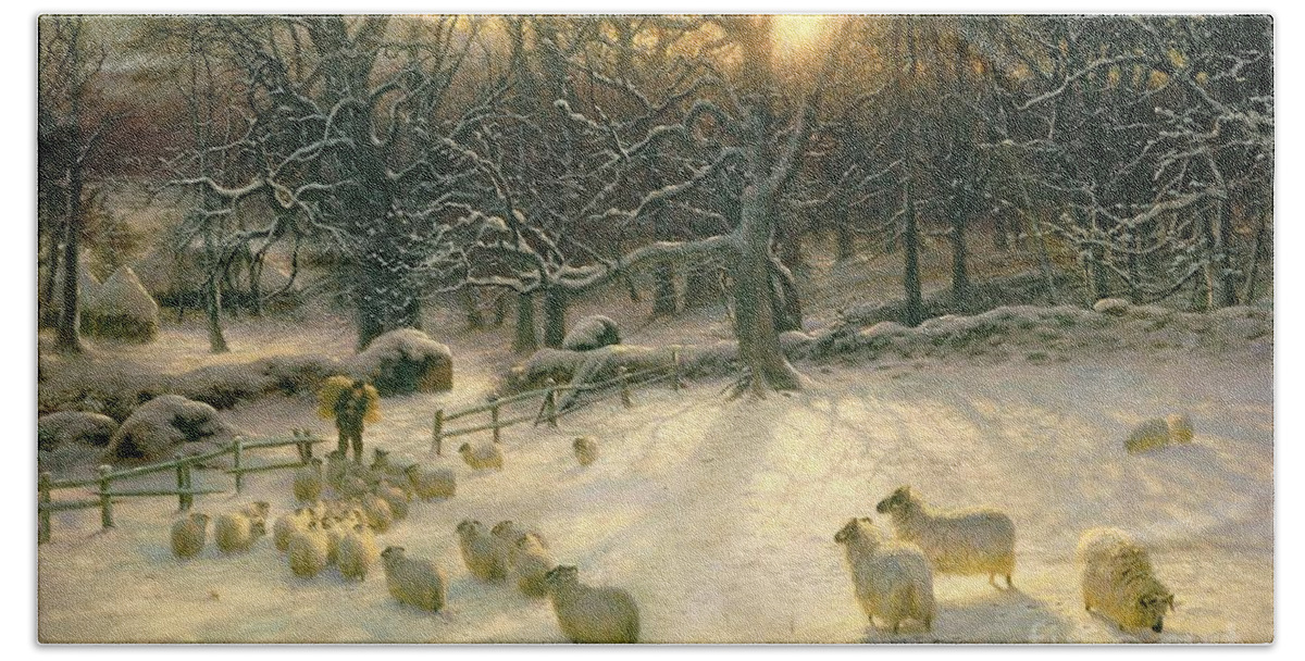 #faatoppicks Bath Sheet featuring the painting The Shortening Winters Day is Near a Close by Joseph Farquharson