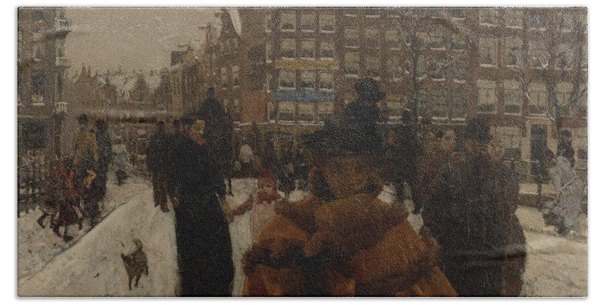 Painting Bath Towel featuring the painting The Singel Bridge at the Paleisstraat in Amsterdam, 1896 by Vincent Monozlay