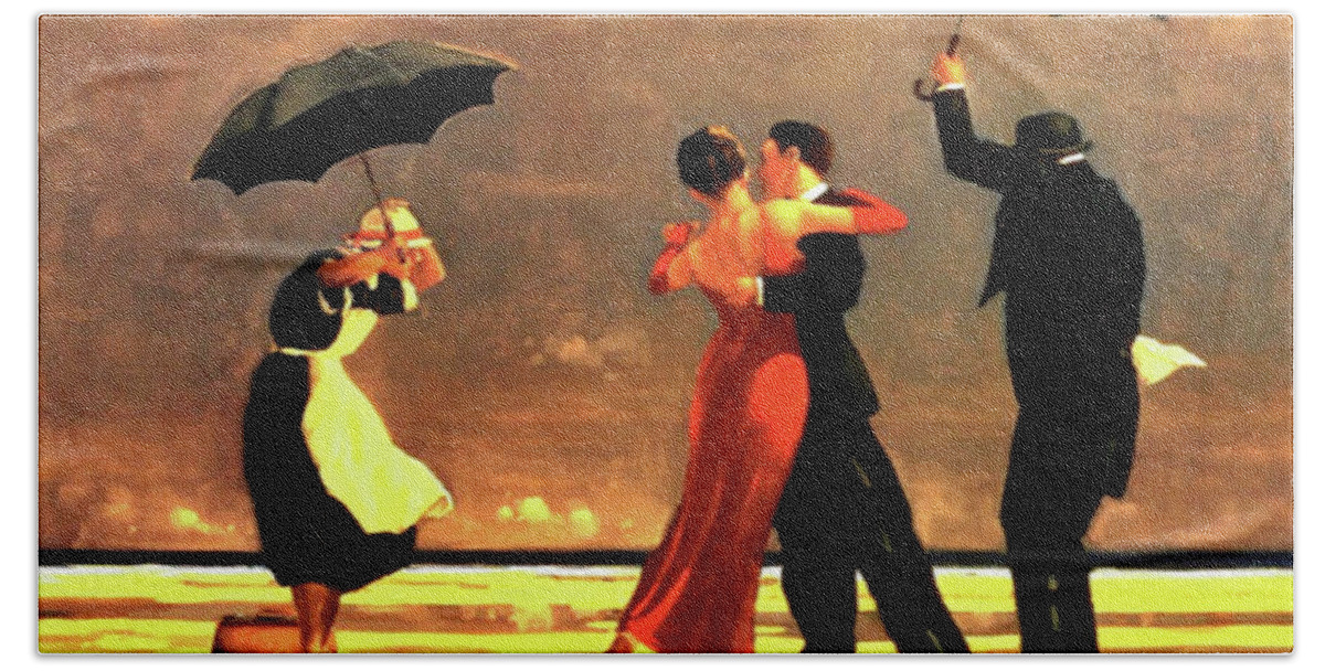 Jack Vettriano Bath Sheet featuring the painting The Singing Butler by Jack Vettriano