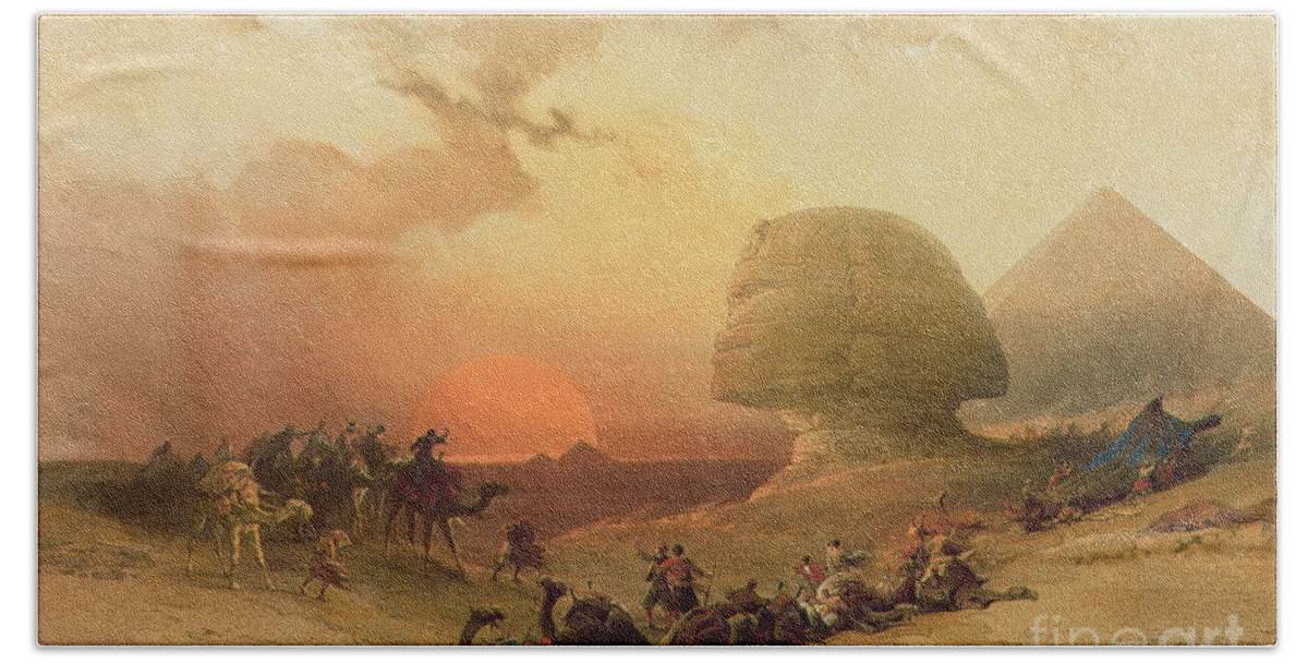 #faatoppicks Bath Sheet featuring the painting The Sphinx at Giza by David Roberts