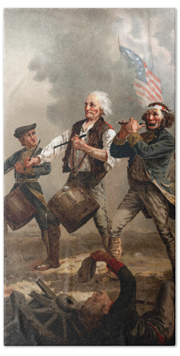 Yankee Doodle Bath Sheet featuring the painting The Spirit of '76 by War Is Hell Store