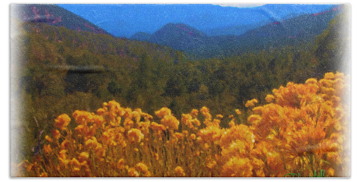 Mountains Bath Towel featuring the painting The Spring Mountains by Stephen L Mitchell