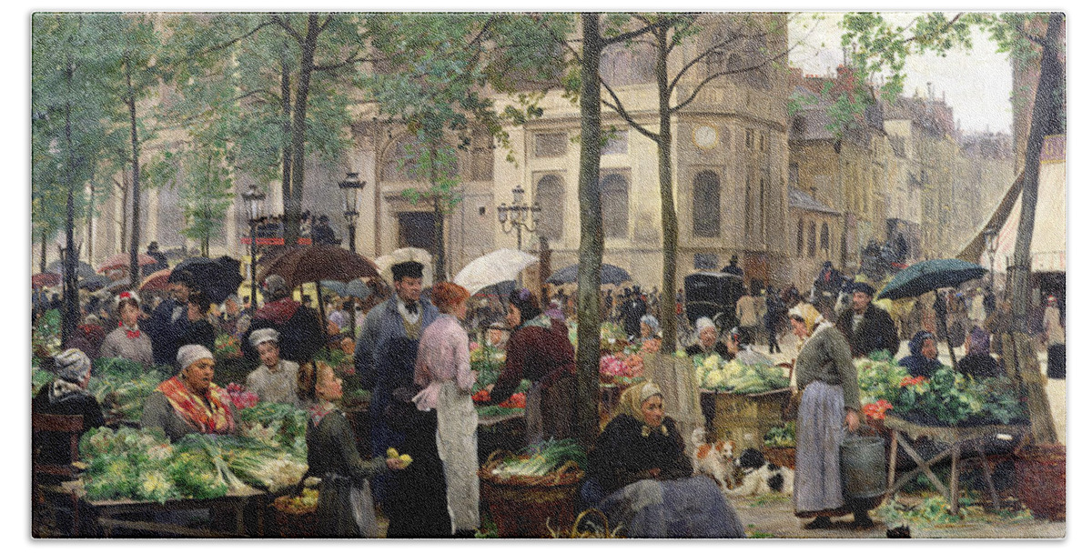 The Square In Front Of Les Halles Hand Towel featuring the painting The Square in front of Les Halles by Victor Gabriel Gilbert