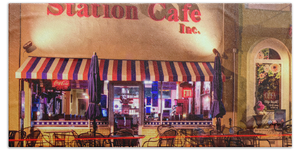 Station Cafe Hand Towel featuring the photograph The Station Cafe - Bentonville Arkansas - Color Edition by Gregory Ballos