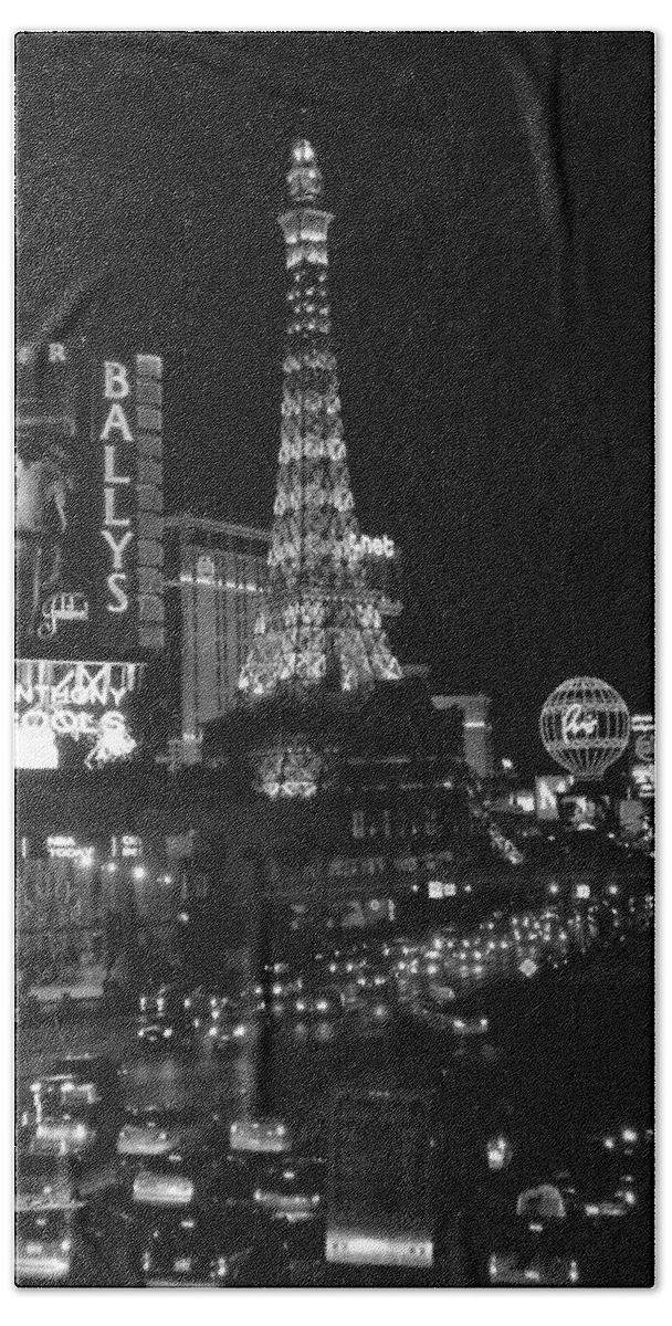 Las Vegas Strip Bath Towel featuring the photograph The Strip by night b-w by Anita Burgermeister