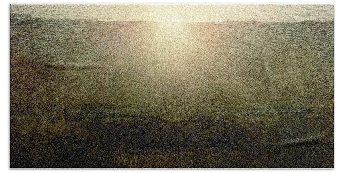 The Hand Towel featuring the painting The Sun by Giuseppe Pellizza da Volpedo