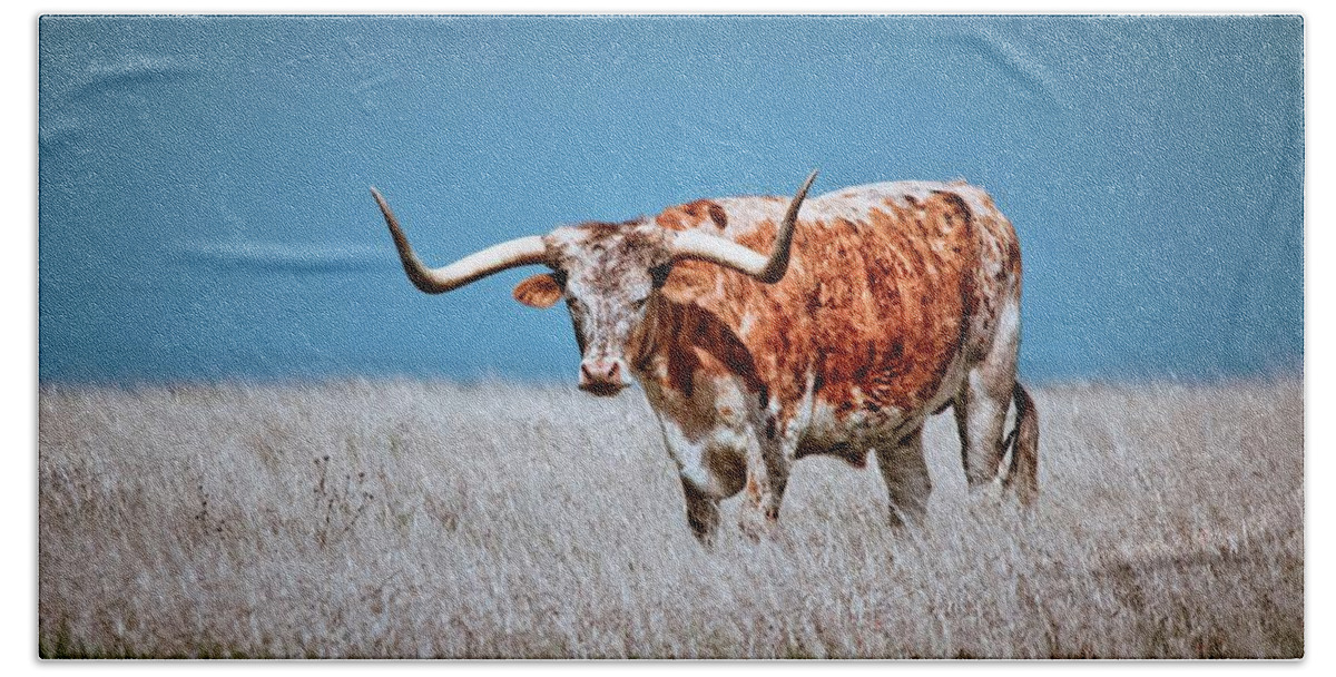 Longhorn Hand Towel featuring the photograph The Texas Longhorn by Linda Unger