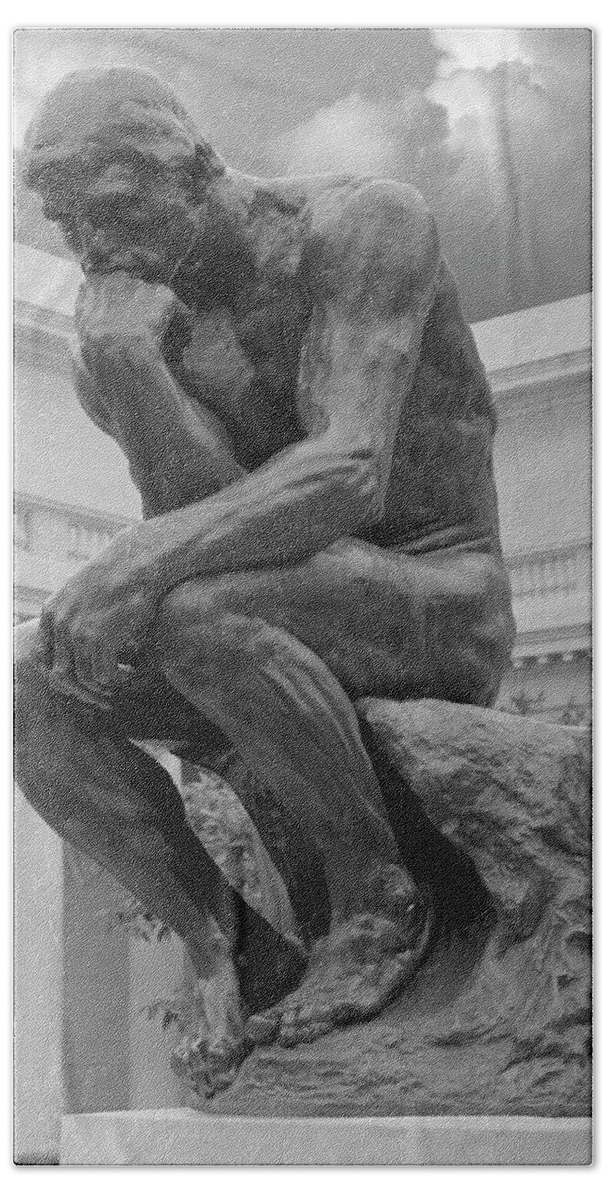 The Thinker Bath Towel featuring the photograph The Thinker Bronze Sculpture Auguste Rodin Legion of Honor San Francisco California 1 by Kathy Anselmo