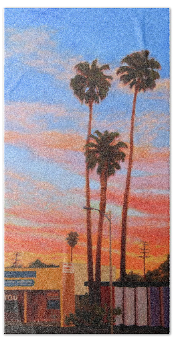Hollywood Bath Towel featuring the painting The Three Palms by Andrew Danielsen