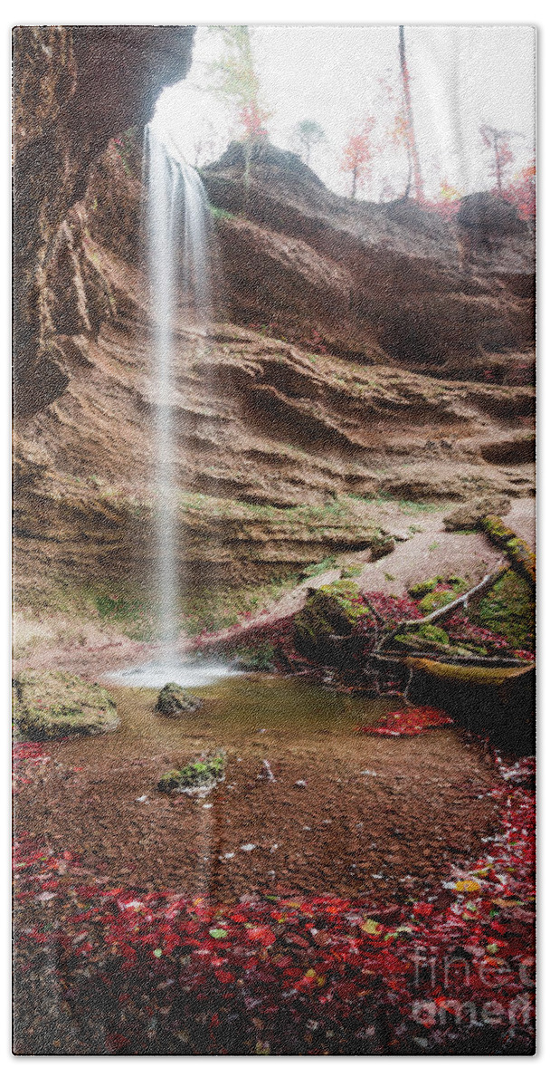 Autumn Hand Towel featuring the photograph The Tiny Waterfall by Hannes Cmarits