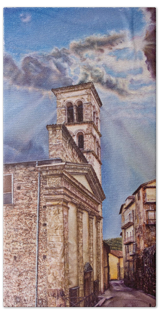 History Bath Towel featuring the painting The Tower by Michelangelo Rossi