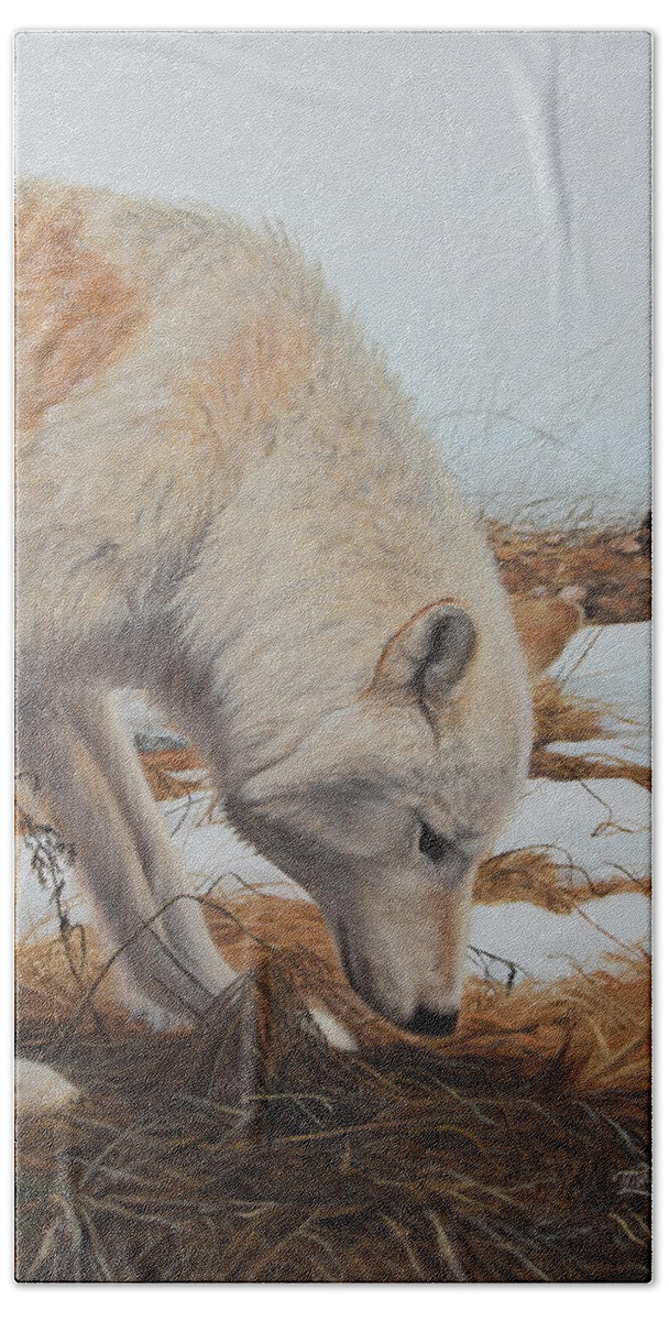 Wolf Hand Towel featuring the painting The Tracker by Tammy Taylor
