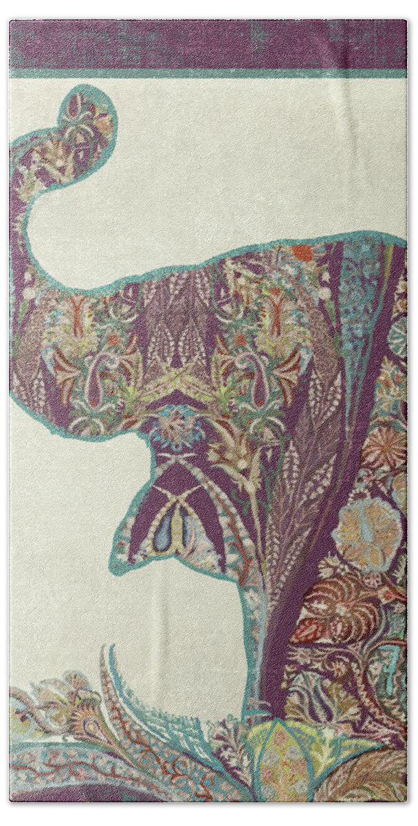 Elephant Head Hand Towel featuring the painting The Trumpet - Elephant Kashmir Patterned Boho Tribal by Audrey Jeanne Roberts