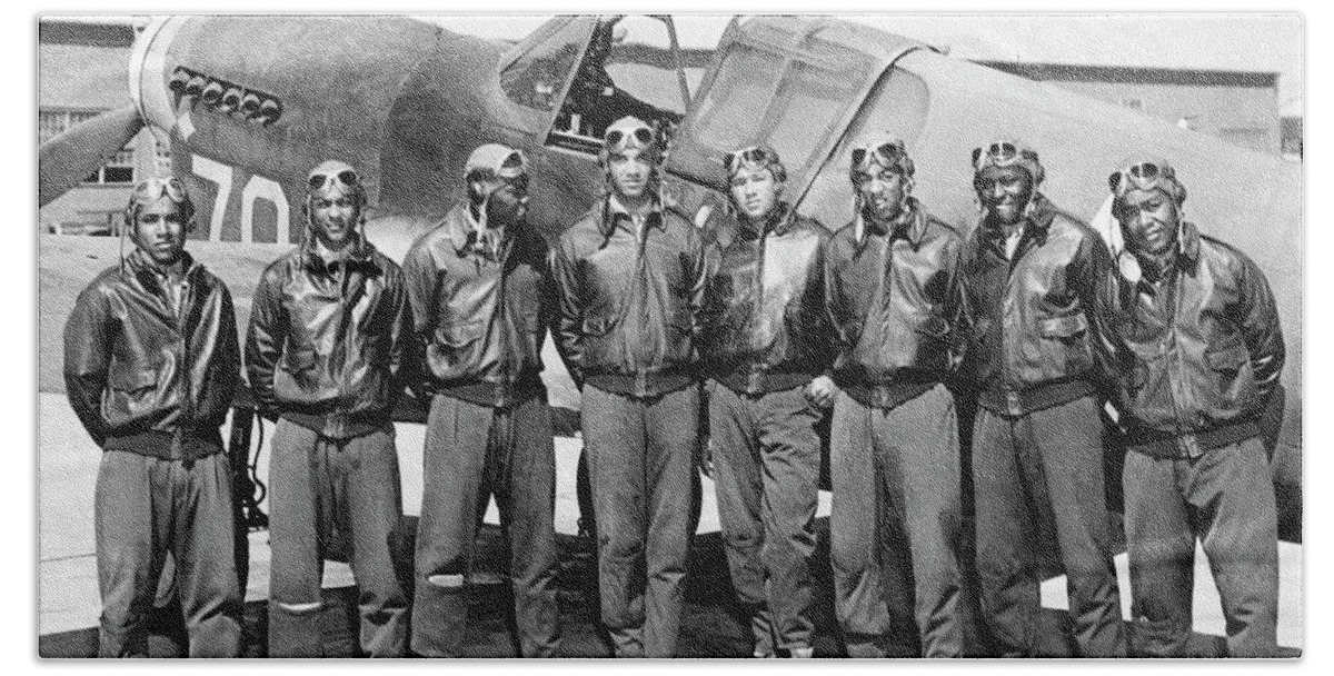 The Tuskegee Airmen Circa 1943 Hand Towel featuring the photograph The Tuskegee Airmen circa 1943 by David Lee Guss