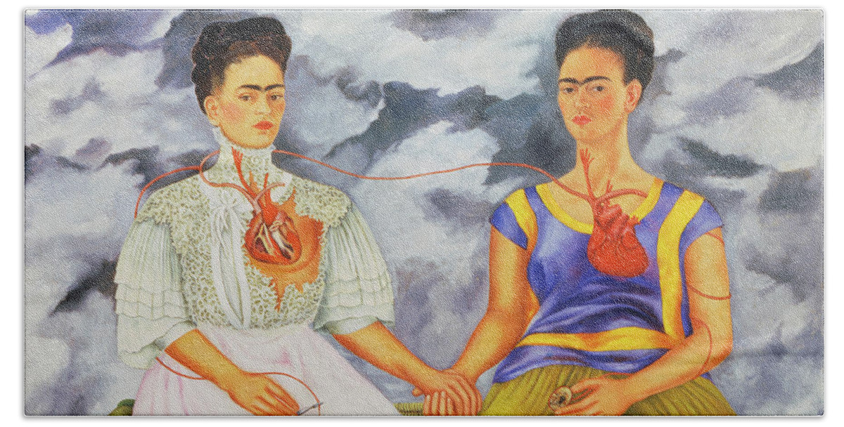 Frida Kahlo Hand Towel featuring the painting The Two Fridas by Frida Kahlo