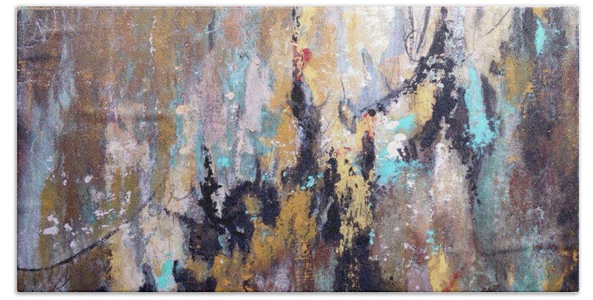 Abstract Hand Towel featuring the painting The Upside Of Down by Teresa Fry