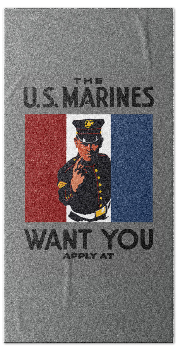 Marines Hand Towel featuring the painting The U.S. Marines Want You by War Is Hell Store