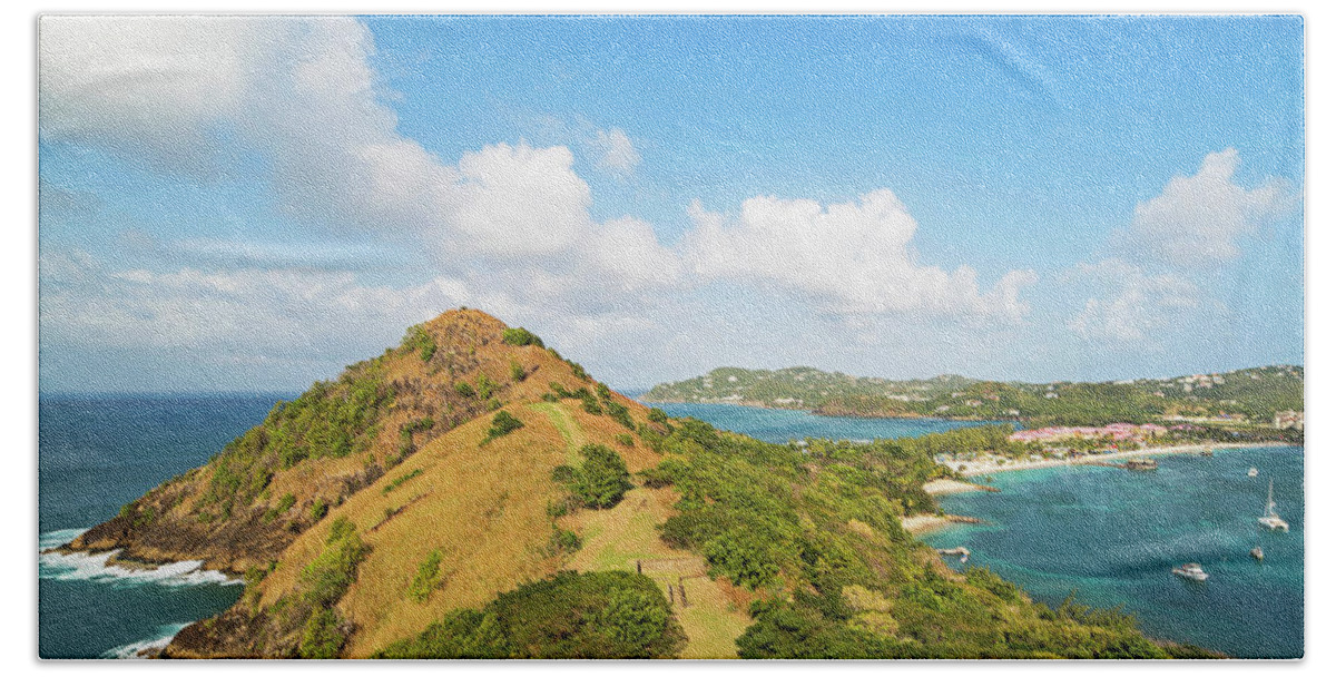 Pigeon Bath Towel featuring the photograph The view from Fort Rodney on Pigeon Island Gros Islet by Toby McGuire